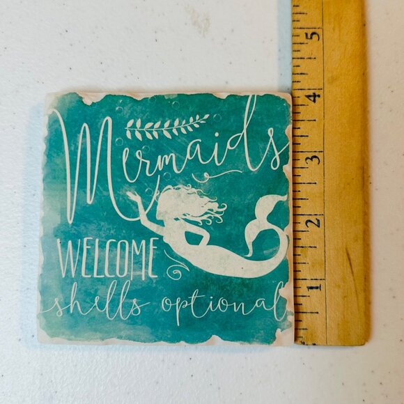 Mermaid coasters for drink Absorbent Ceramic Square coasters nautical coastal - Picture 5 of 7